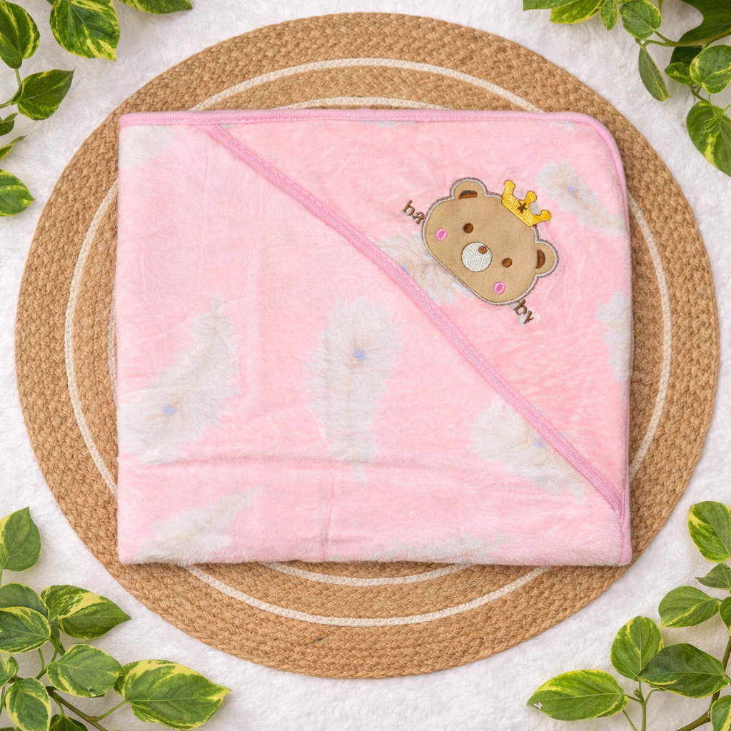 Soft Terry Hooded Baby Towel | Newborn Bath Wrap ( baby pink panda  )code:NBE-Knitted Cotton
